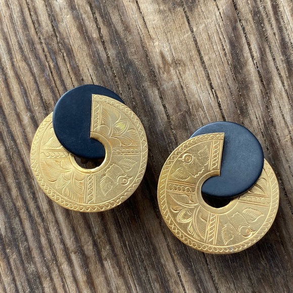 VTG 1980s Big Disc Earrings Clip On - Picture 1 of 7